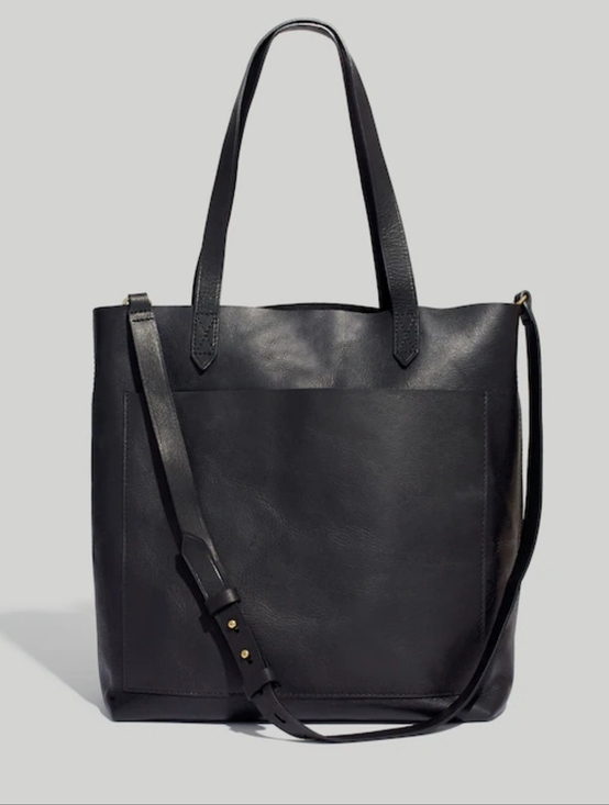 Madewell Handbags - Madewell Classic True Black Leather The Medium Transport Tote Travel Minimalist